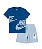 Color:Armour Blue - Image 1 - Little Boys 2T-7 Short Sleeve Wraparound-Logo T-Shirt & Solid Logo-Label Shorts Set