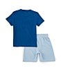 Color:Armour Blue - Image 2 - Little Boys 2T-7 Short Sleeve Wraparound-Logo T-Shirt & Solid Logo-Label Shorts Set