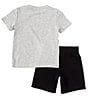 Color:Black/Grey - Image 2 - Little Boys 2T-7 Short Sleeve Wraparound-Logo T-Shirt & Solid Logo-Label Shorts Set