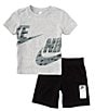Color:Black/Grey - Image 3 - Little Boys 2T-7 Short Sleeve Wraparound-Logo T-Shirt & Solid Logo-Label Shorts Set