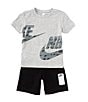 Color:Black/Grey - Image 1 - Little Boys 2T-7 Short Sleeve Wraparound-Logo T-Shirt & Solid Logo-Label Shorts Set