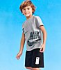 Color:Black/Grey - Image 4 - Little Boys 2T-7 Short Sleeve Wraparound-Logo T-Shirt & Solid Logo-Label Shorts Set