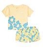 Color:Aquarius Blue/Soft Yellow - Image 2 - Little Girls 2T-6X Short Sleeve Floral Sprint Short 2-Piece Set