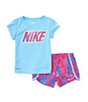 Color:Playful Pink - Image 1 - Little Girls 2T-6X Short Sleeve Logo T-Shirt & Printed Shorts Set