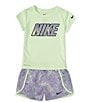 Color:Barely Grape - Image 1 - Little Girls 2T-6X Short Sleeve Logo T-Shirt & Printed Shorts Set