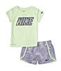 Color:Barely Grape - Image 2 - Little Girls 2T-6X Short Sleeve Logo T-Shirt & Printed Shorts Set