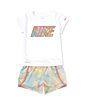 Color:Sanddrift - Image 1 - Little Girls 2T-6X Short Sleeve Logo T-Shirt & Printed Shorts Set