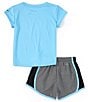 Color:Blue/Black Heather - Image 3 - Little Girls 2T-6X Short Sleeve Love To Play T-Shirt & Shorts Set