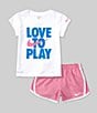Color:Playful Pink - Image 1 - Little Girls 2T-6X Short Sleeve Love To Play T-Shirt & Shorts Set
