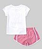 Color:Playful Pink - Image 2 - Little Girls 2T-6X Short Sleeve Love To Play T-Shirt & Shorts Set