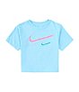 Color:Aquarius Blue - Image 1 - Little Girls 2T-6X Short Sleeve Swoosh-Logo Boxy T-Shirt