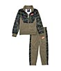 Color:Medium Olive/Camellia/Camouflage - Image 1 - Toddler Boys 2T-7 Camo Color Block Faux-Sherpa Jacket & Pants Tricot Set