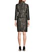 Color:Black/Silver - Image 2 - Metallic Jacquard Round Neck Long Sleeve Jacket Skirt Set