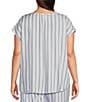 Color:Blue/White Stripe - Image 2 - Plus Size Striped Split Round Neck Cap Sleeve Coordinating Woven Sleep Top