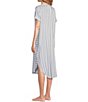 Color:Blue/White Stripe - Image 4 - Striped Split Round Neck Short Sleeve Woven Caftan