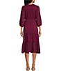 Color:Mulberry - Image 2 - by Westbound 3/4 Sleeve V-Neck Eyelet Detail Midi Dress
