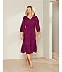 Color:Mulberry - Image 4 - by Westbound 3/4 Sleeve V-Neck Eyelet Detail Midi Dress