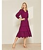Color:Mulberry - Image 5 - by Westbound 3/4 Sleeve V-Neck Eyelet Detail Midi Dress