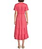 Color:Peony Blush - Image 2 - by Westbound Petite Size Button Front Short Flutter Sleeve Cinched Tie Waist High-Low Tiered Midi A-Line Dress