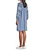 Color:Blue - Image 4 - by Westbound Petite Size Embroidered Tassel Tie Y-Neck 3/4 Sleeve Shift Dress