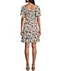 Color:Vine - Image 2 - By Westbound Petite Size Floral Short Puff Sleeve Square Neck Smocked Tiered Tie Waist A-Line Mini Dress