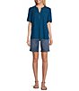 Color:Coast - Image 3 - by Westbound Petite Size Woven Short Sleeve Henley Top