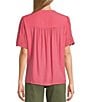 Color:Peony Blush - Image 2 - by Westbound Petite Size Woven Short Sleeve Henley Top