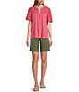 Color:Peony Blush - Image 3 - by Westbound Petite Size Woven Short Sleeve Henley Top