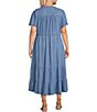 Color:Blue - Image 2 - by Westbound Plus Size Button Front Short Flutter Sleeve A-Line Chambray Midi Dress