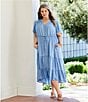 Color:Blue - Image 4 - by Westbound Plus Size Button Front Short Flutter Sleeve A-Line Chambray Midi Dress