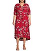 Color:Windflower - Image 1 - by Westbound Plus Size High-Low V-Neck 3/4 Sleeve Shift Midi Dress