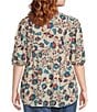 Color:Vine - Image 2 - by Westbound Plus Size Short Sleeve Split Round Neck Pintuck Yoke Button Front Top