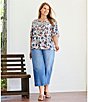 Color:Vine - Image 5 - by Westbound Plus Size Short Sleeve Split Round Neck Pintuck Yoke Button Front Top