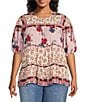 Color:Scarf - Image 1 - by Westbound Plus Size Woven Multi Floral Crew Neck Short Sleeve Tiered Top