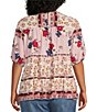 Color:Scarf - Image 2 - by Westbound Plus Size Woven Multi Floral Crew Neck Short Sleeve Tiered Top