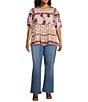 Color:Scarf - Image 3 - by Westbound Plus Size Woven Multi Floral Crew Neck Short Sleeve Tiered Top