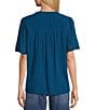 Color:Coast - Image 2 - by Westbound Woven Eyelet Embroidered Short Sleeve Scalloped Hem Henley Top