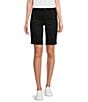 Color:Black - Image 1 - Briella Rolled-Cuff Mid Rise Stretch Denim Bermuda Shorts