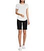 Color:Black - Image 4 - Briella Rolled-Cuff Mid Rise Stretch Denim Bermuda Shorts
