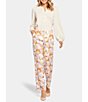 Color:Sunset - Image 3 - Marilyn Stretch Linen Blend Straight Leg Floral Print Pants