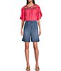 Color:Corfu - Image 3 - Pleated High Rise Wide Leg Relaxed Fit Bermuda Shorts