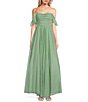 Color:Sage/Silver - Image 1 - Of-The-Shoulder Ruched Bodice Long Dress