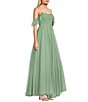 Color:Sage/Silver - Image 3 - Of-The-Shoulder Ruched Bodice Long Dress