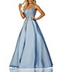 Color:Slate - Image 1 - One Shoulder Beaded Strap Ball Gown