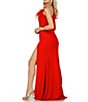 Color:Red - Image 2 - One Shoulder Feather Trim Long Sleeve Formal Gown