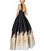 Color:Black/Gold - Image 2 - One Shoulder Low Back Printed Ball Gown