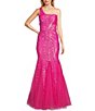 Color:Bright Fuchsia Iridescent - Image 1 - One Shoulder Sequin Mermaid Gown