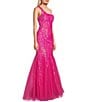Color:Bright Fuchsia Iridescent - Image 3 - One Shoulder Sequin Mermaid Gown