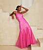Color:Bright Fuchsia Iridescent - Image 4 - One Shoulder Sequin Mermaid Gown