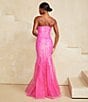 Color:Bright Fuchsia Iridescent - Image 5 - One Shoulder Sequin Mermaid Gown